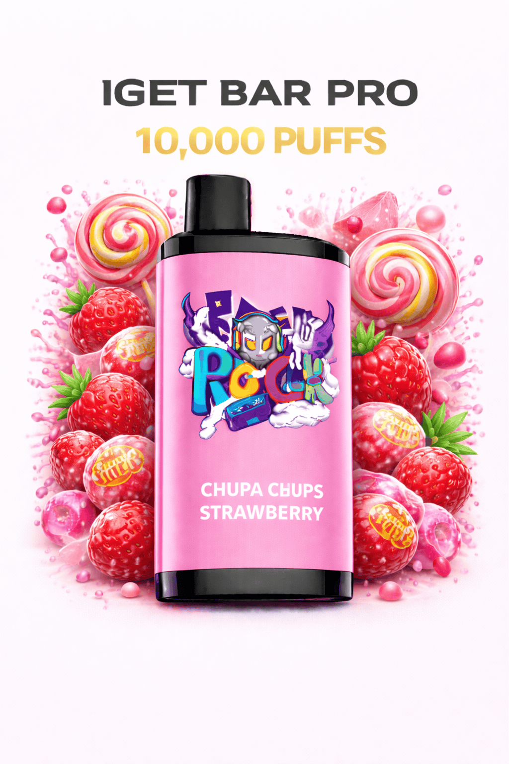 CHUPA CHUPS STRAWBERRY (NEW FLAVOUR!) - IGET BAR PRO 10,000